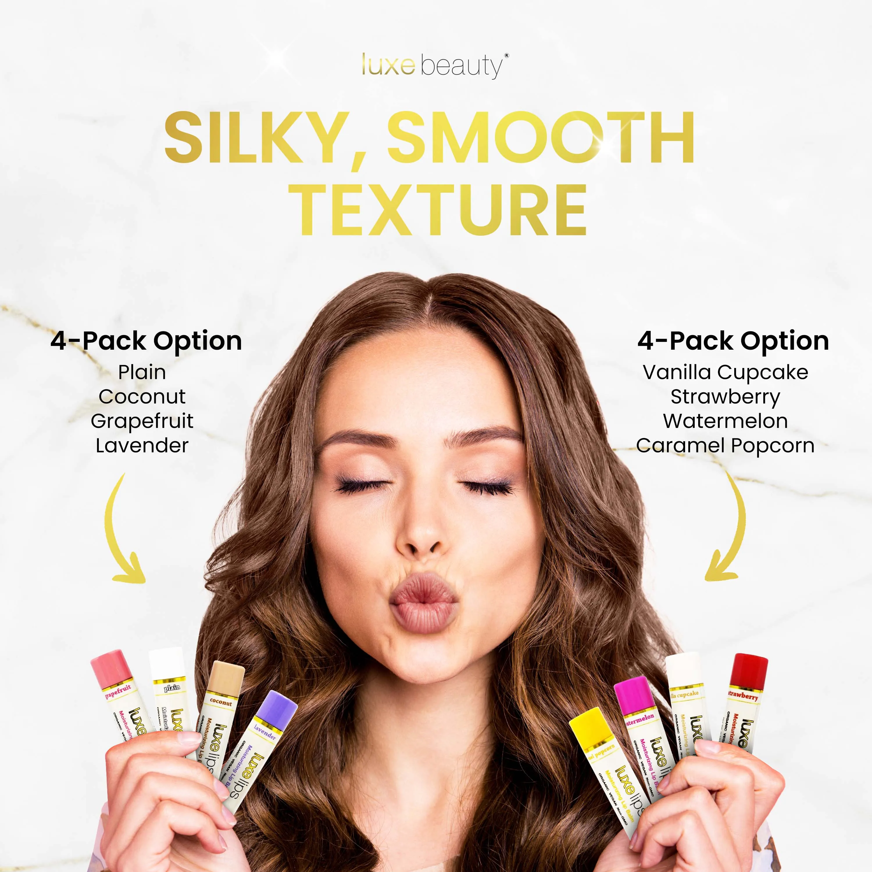Beeswax Free, Nut Free Lip Balm- Luxe Lips Caramel Popcorn