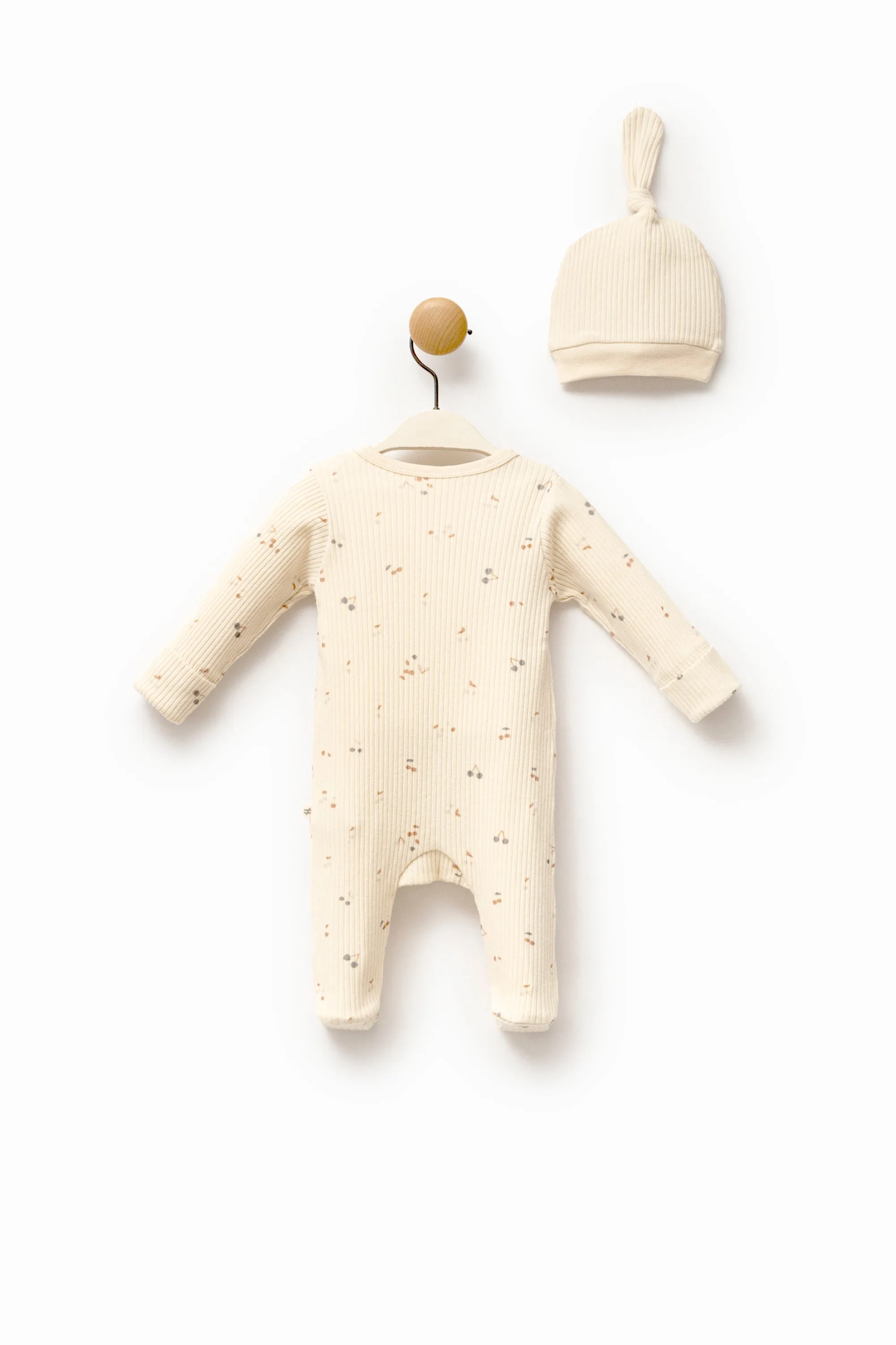 Cream Leaf Print Babygrow & Hat