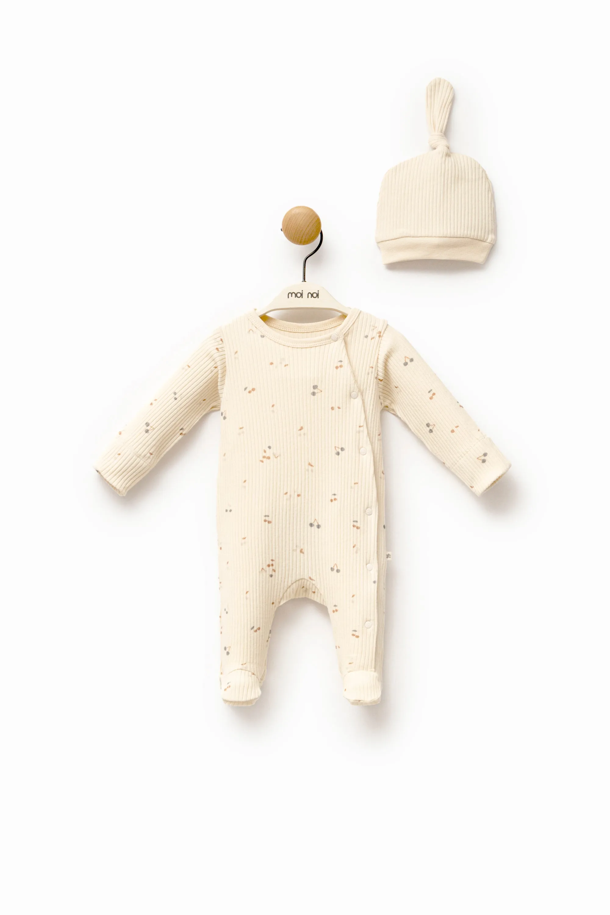 Cream Leaf Print Babygrow & Hat