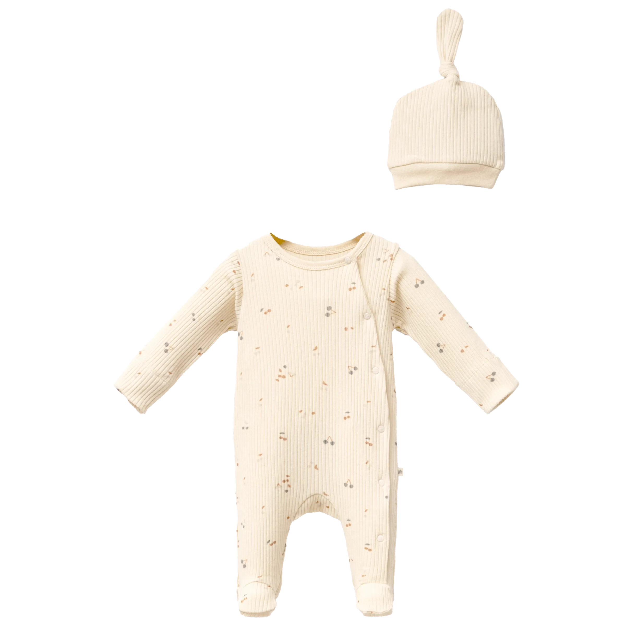 Cream Leaf Print Babygrow & Hat
