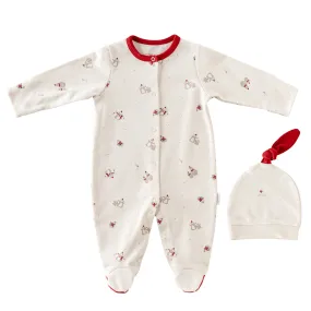 Cream Penguin Trim Babygrow & Beanie