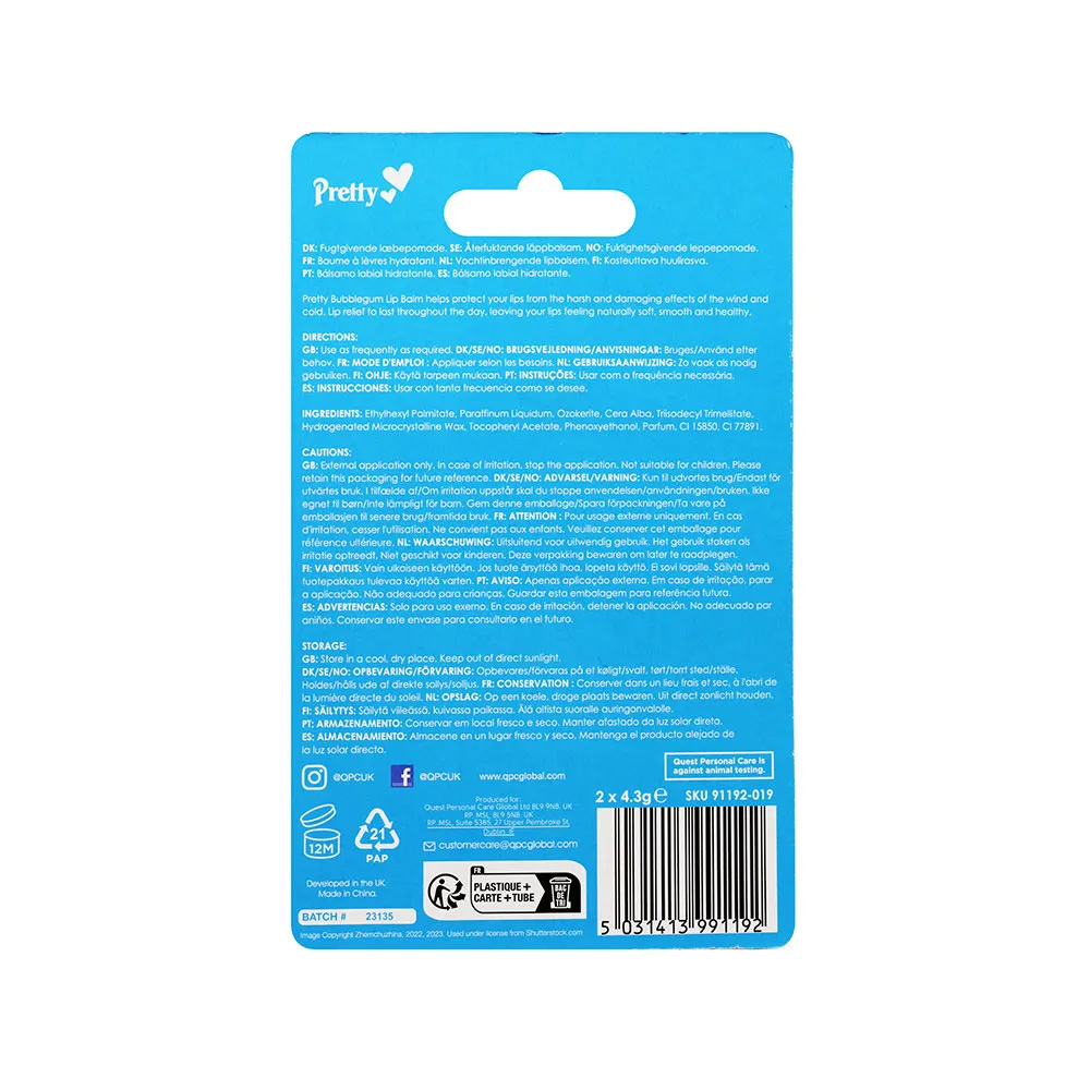 Pretty Moisturising Lip Balm Bubblegum 2Pack
